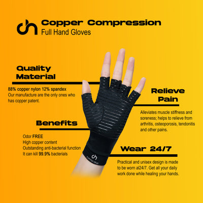 Arthritis Copper Compression Full Hand Gloves - COPPER HEAL